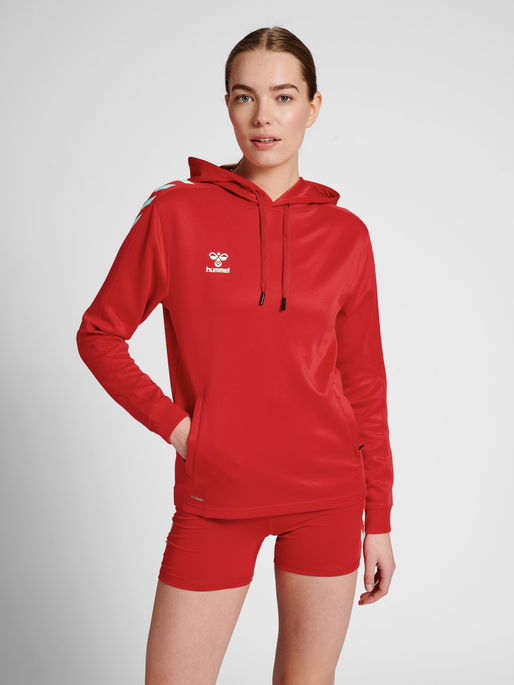 hmlCORE XK POLY SWEAT HOODIE WOMAN, TRUE RED, model