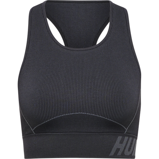 hmlTE CHRISTEL SEAMLESS SPORTS TOP, BLACK/ASPHALT MELANGE hmlTE CHRISTEL SEAMLESS SPORTS TOP, BLACK/ASPHALT MELANGE, packshot