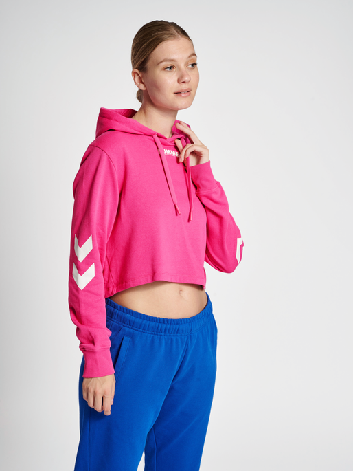 hmlLEGACY WOMAN CROPPED HOODIE, RASPBERRY ROSE, model