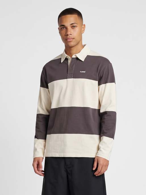 hmlI-D POLO L/S, SHALE/MARSHMALLOW, model