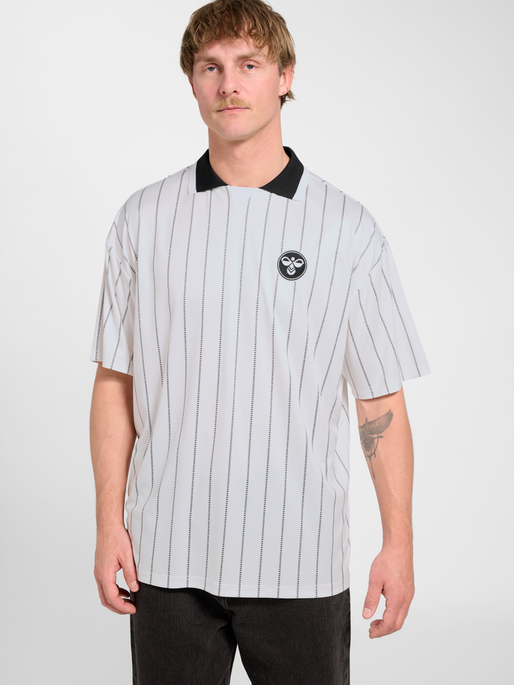 Chevron Pinstripe Polo Shirt, WHITE/BLACK, model