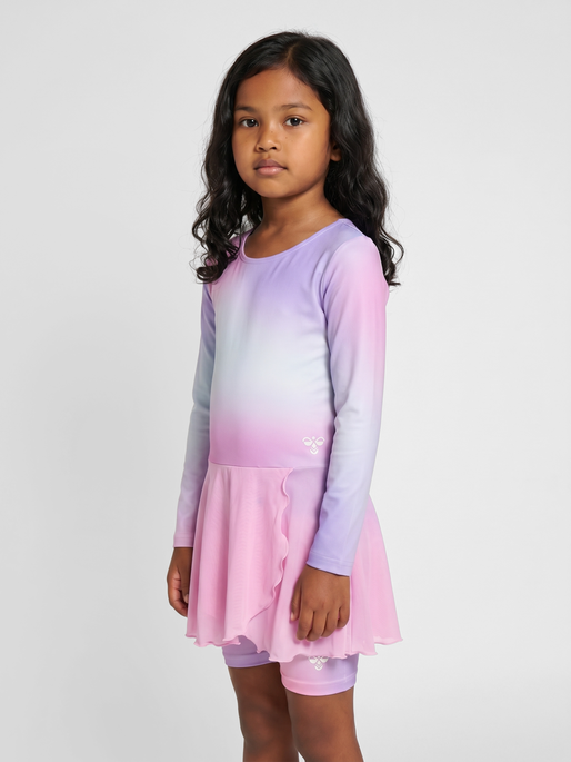 hmlJR GRADIENT SKIRTY GYMSUIT L/S, PASTEL LAVENDER, model