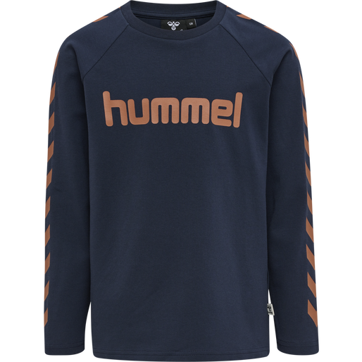 hmlBOYS T-SHIRT L/S, BLACK IRIS/SIERRA, packshot