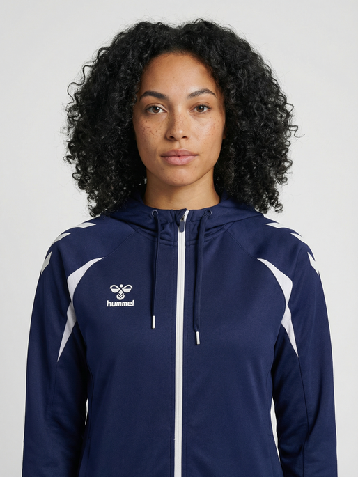 hmlCORE 2.0 ZIP HOODIE WOMAN, MARINE/WHITE, model