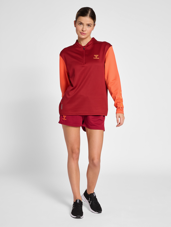 hmlONGRID 1/2 ZIP POLY SWEAT WO, RHUBARB, model