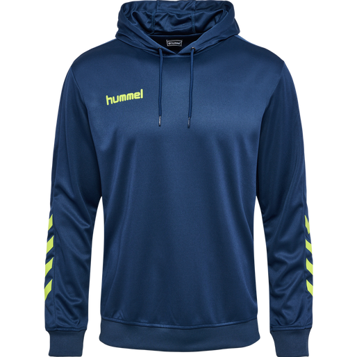 hmlPROMO POLY HOODIE, DARK DENIM/LIME PUNCH, packshot