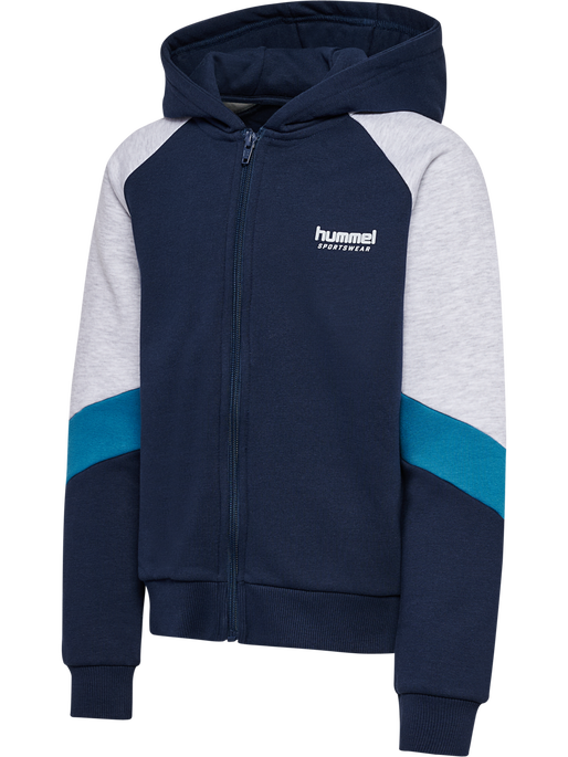 hmlJR LOOSE BLOCKED ZIP HOODIE, DRESS BLUES hmlJR LOOSE BLOCKED ZIP HOODIE, DRESS BLUES, packshot