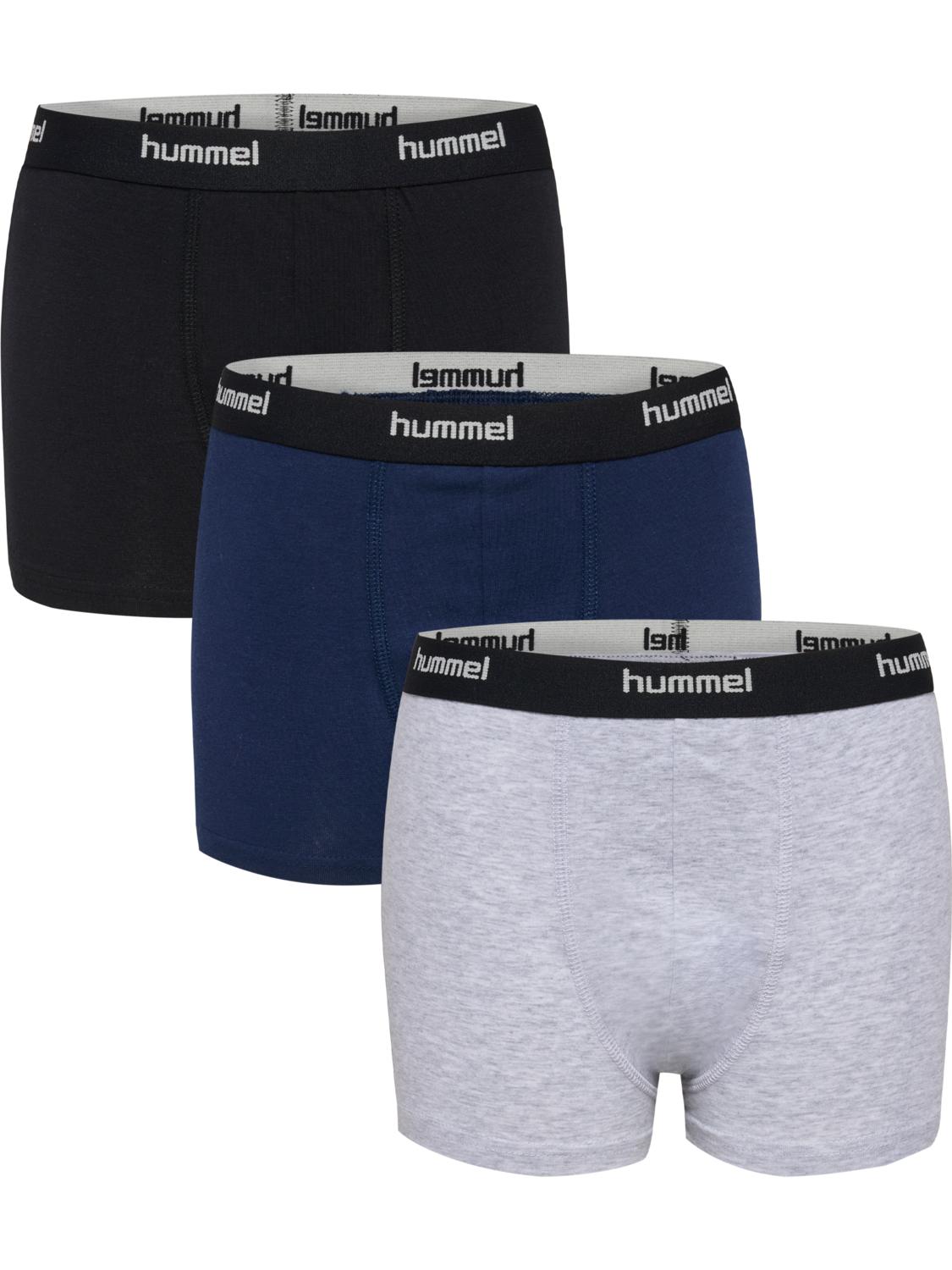 hmlJR NALLE BOXERS 3 PACK, GREY MELANGE/DRESS BLUES/BLACK, packshot