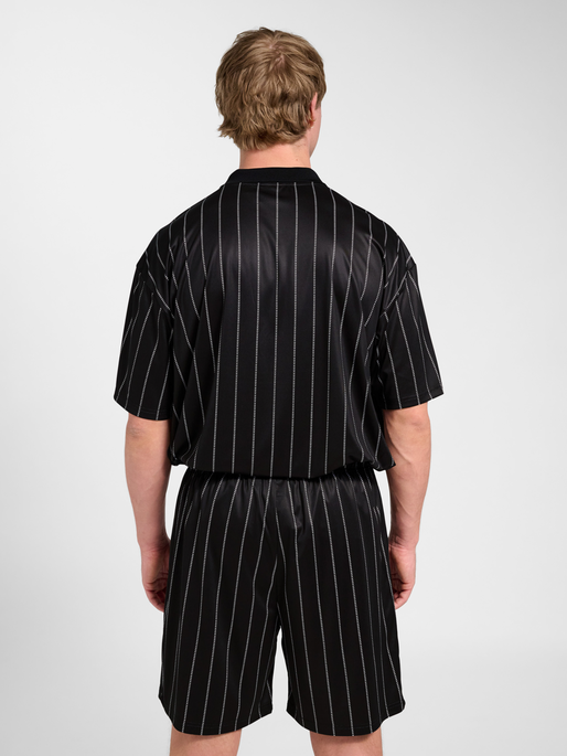 Chevron Pinstripe Polo Shirt, BLACK/WHITE, model