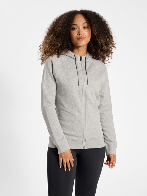 hmlRED CLASSIC ZIP HOODIE WOMAN, GREY MELANGE, model