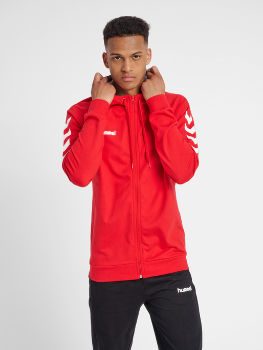 HMLGO COTTON ZIP HOODIE, TRUE RED, model