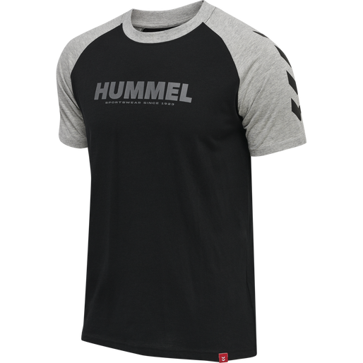 hmlLEGACY BLOCKED T-SHIRT, BLACK/GREY MELANGE, packshot