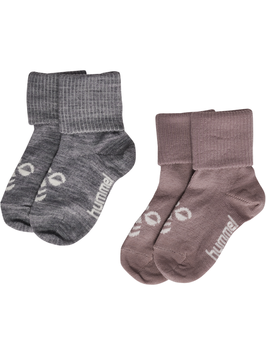 hmlMINI WOOL 2-PACK SOCKS, GREY MELANGE/TWILIGHT MAUVE, packshot