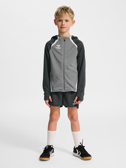 hmlLEAD 2.0 ZIP HOODIE KIDS, STEEL GRAY/ASPHALT, model