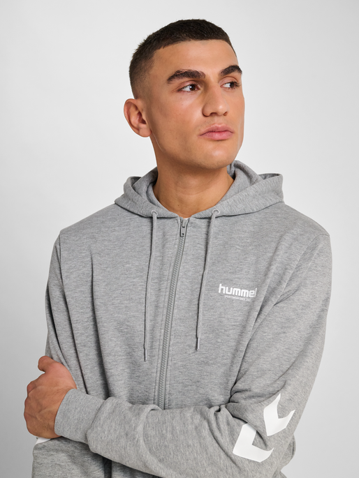 hmlLEGACY 2.0 ZIP HOODIE, GREY MELANGE, model