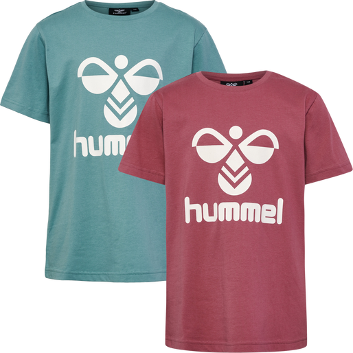 hmlTRES T-SHIRT S/S 2-PK, MINERAL BLUE/DECO ROSE, packshot