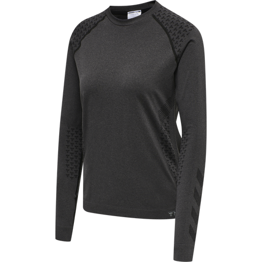 hmlCI SEAMLESS T-SHIRT L/S, BLACK MELANGE, packshot