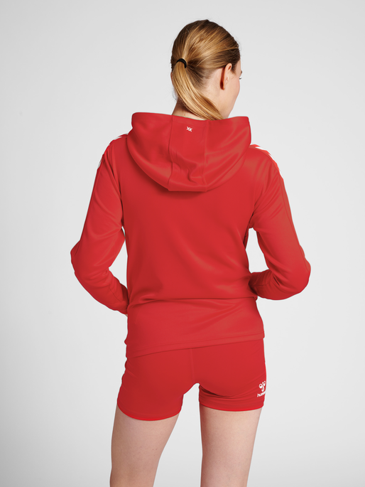 hmlCORE XK POLY SWEAT HOODIE WOMAN, TRUE RED, model