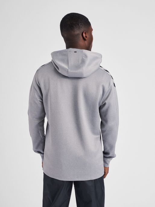 hmlCORE XK POLY ZIP HOOD SWEAT, GREY MELANGE, model