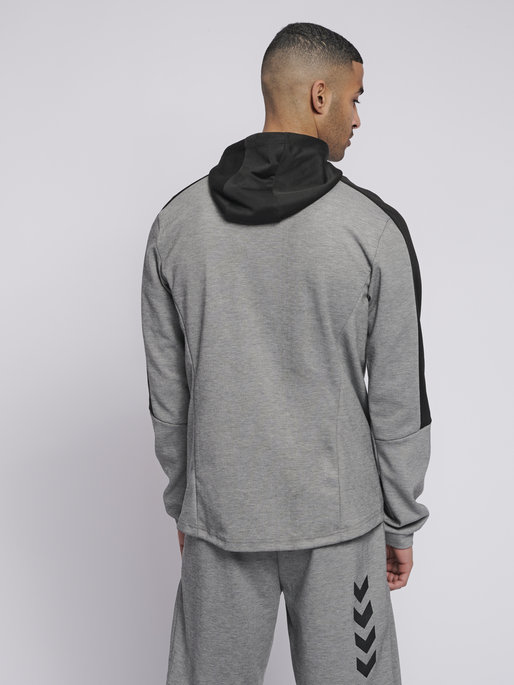 hmlTROPPER ZIP HOODIE, GREY MELANGE, model