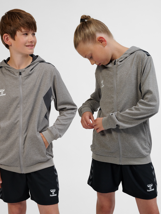 hmlAUTHENTIC PL ZIP HOODIE KIDS, GREY MELANGE, model