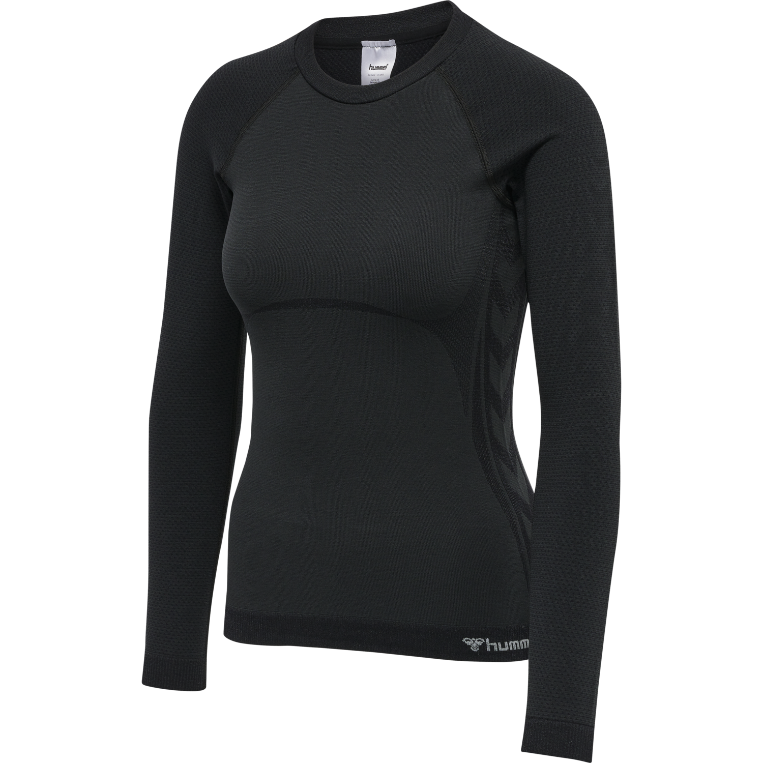hmlCLEA SEAMLESS TIGHT T-SHIRT L/S, BLACK MELANGE, packshot