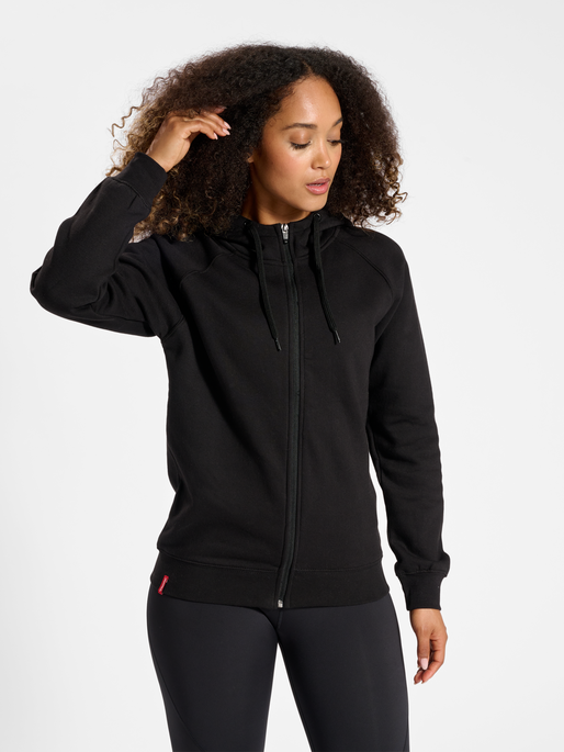 hmlRED CLASSIC ZIP HOODIE WOMAN, BLACK, model