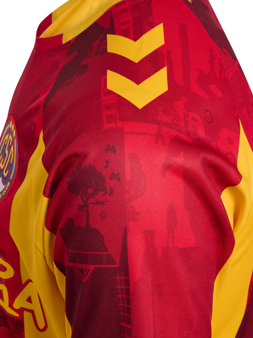 CSC 24/25 HOME JERSEY SS, TRUE RED/SPORTS YELLOW W/SPONS, packshot