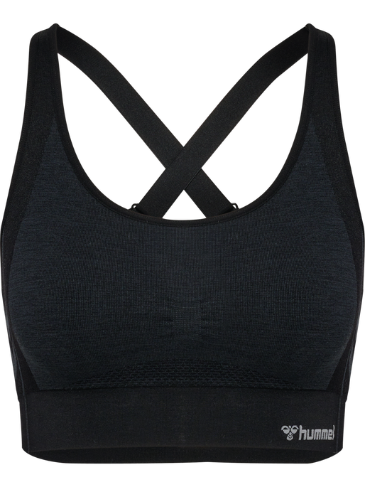 hmlMT SHINE SEAMLESS SPORTS BRA, BLACK MELANGE, packshot