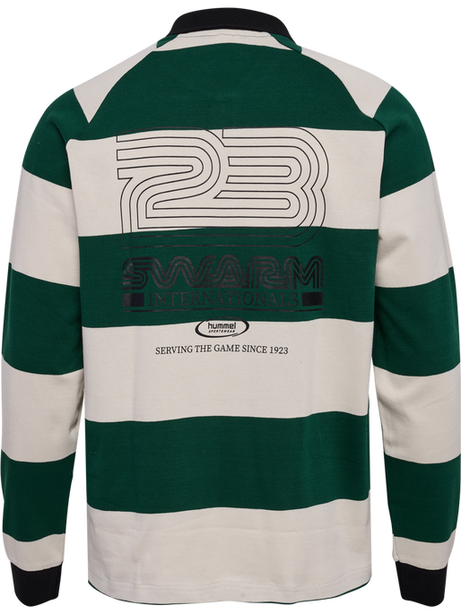 hmlLOOSE STRIPED POLO L/S, DARK GREEN, packshot