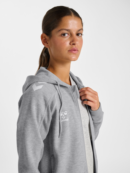 hmlMOVE 2.0 ZIP HOODIE WOMAN, GREY MELANGE, model