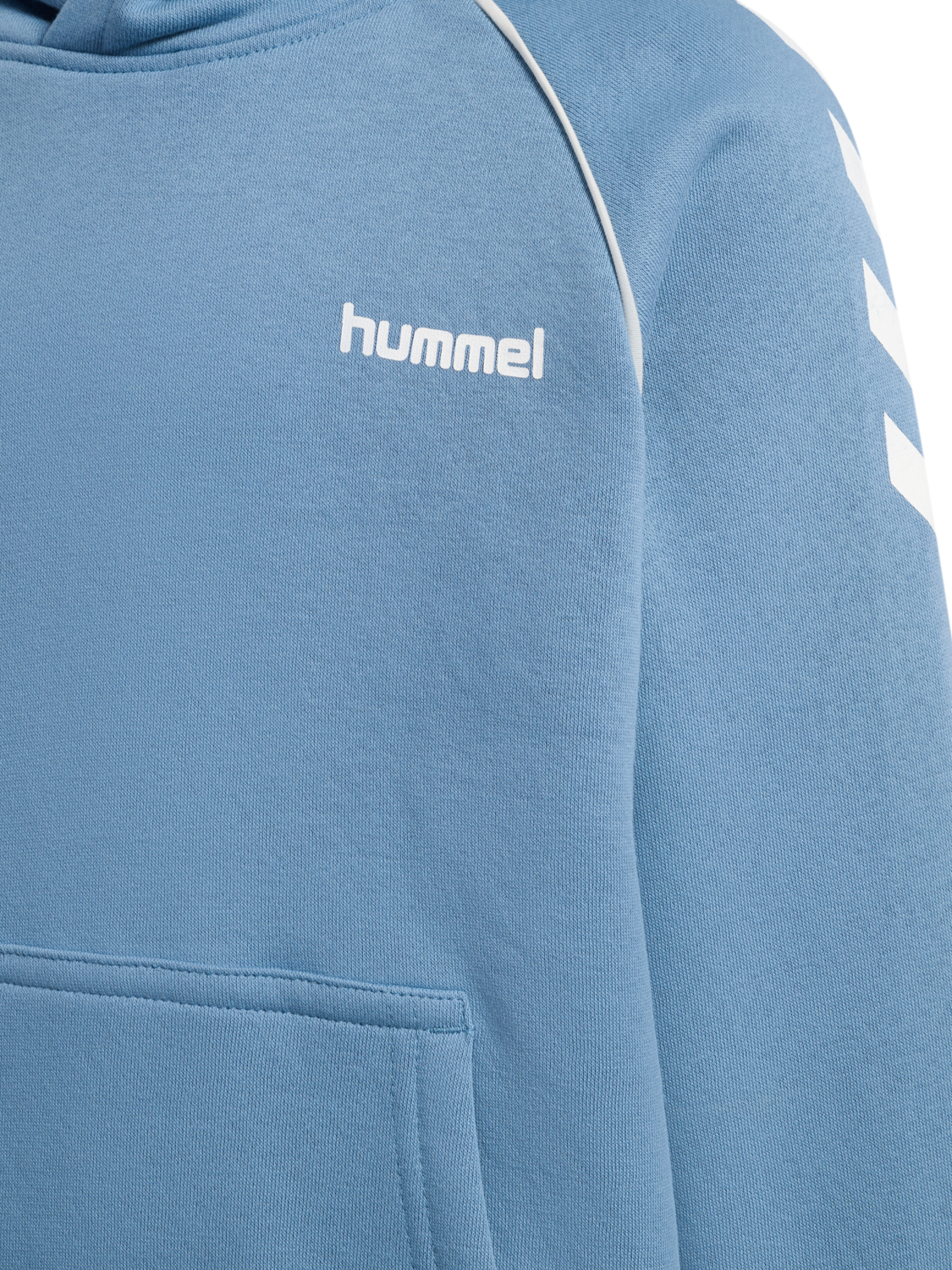 hmlJR LOOSE CHEVRON HOODIE, FADED DENIM, packshot