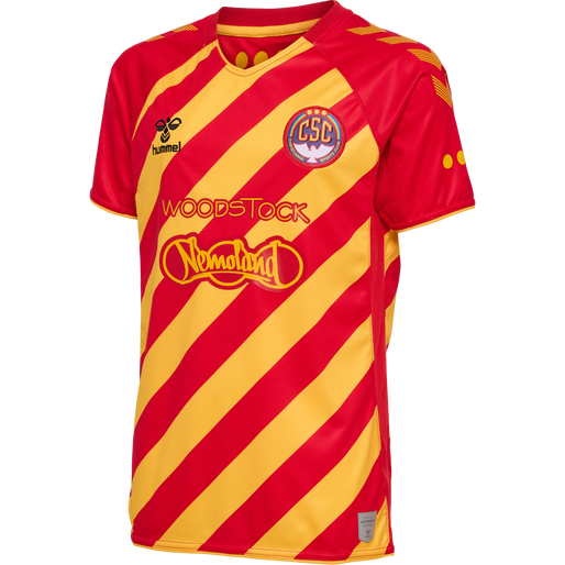 hmlCSC 19/20 KIDS HOME JERSEY S/S, TRUE RED/SPORTS YELLOW W/SPONS, packshot