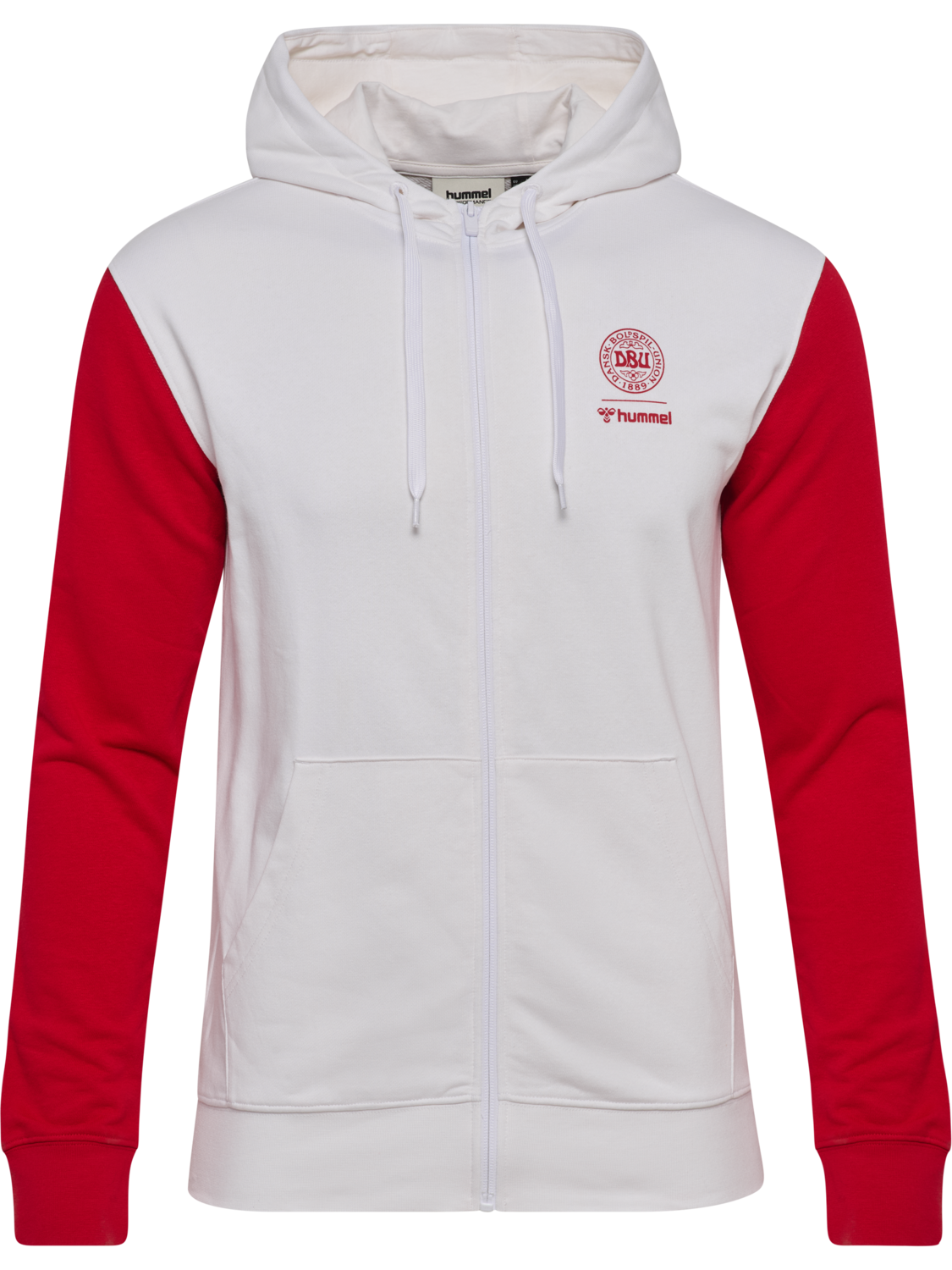 DBU 26 FAN RED-WHITE ZIP HOOD, WHITE/TANGO RED, packshot