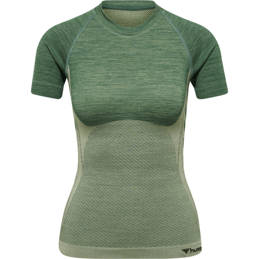 hmlCLEA SEAMLESS TIGHT T-SHIRT, LAUREL WREATH/LILY PAD MELANGE, packshot
