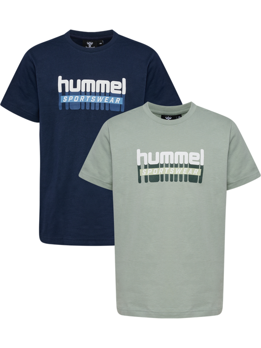 hmlTUKAS T-SHIRT S/S 2-PACK, BLACK IRIS/ICEBERG GREEN, packshot