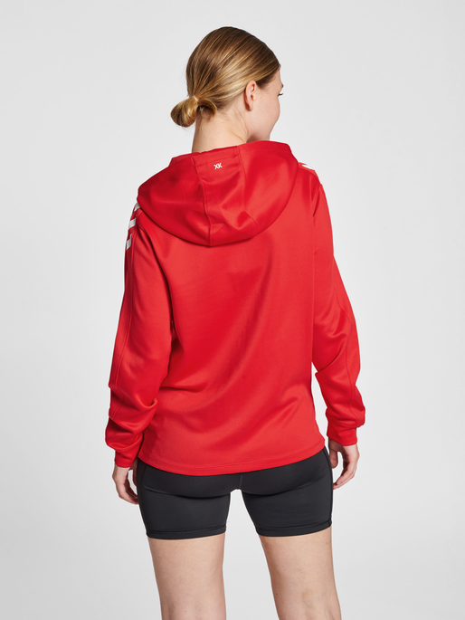 hmlCORE XK POLY ZIP HOOD SWEAT WOMA, TRUE RED, model