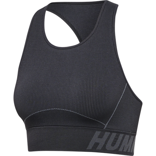 hmlTE CHRISTEL SEAMLESS SPORTS TOP, BLACK/ASPHALT MELANGE hmlTE CHRISTEL SEAMLESS SPORTS TOP, BLACK/ASPHALT MELANGE, packshot
