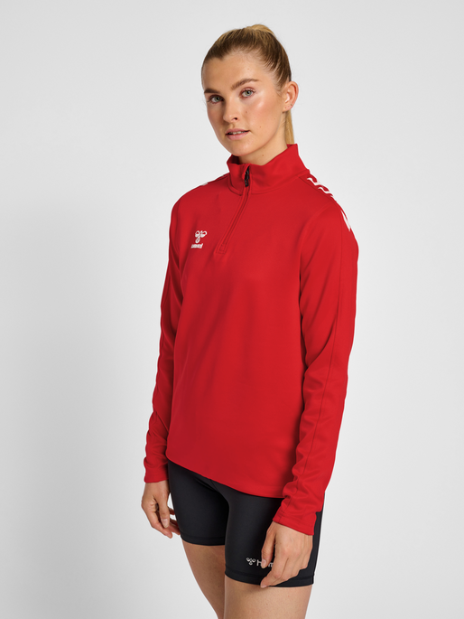 hmlCORE XK HALF ZIP SWEAT WOMAN, TRUE RED, model