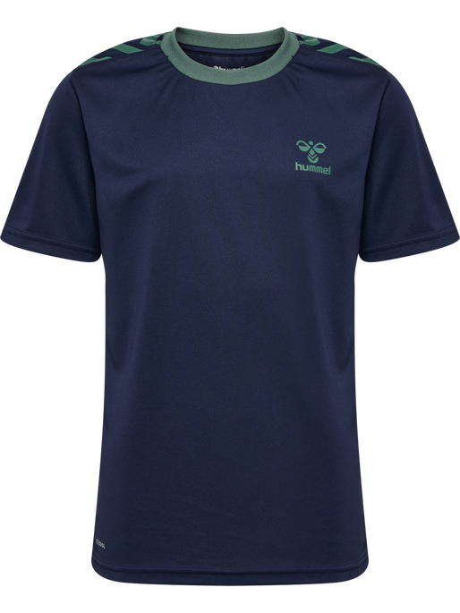 hmlSTALTIC POLY JERSEY S/S KIDS, MARINE/DUCK GREEN, packshot