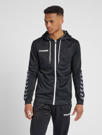 hmlAUTHENTIC POLY ZIP HOODIE, BLACK, model
