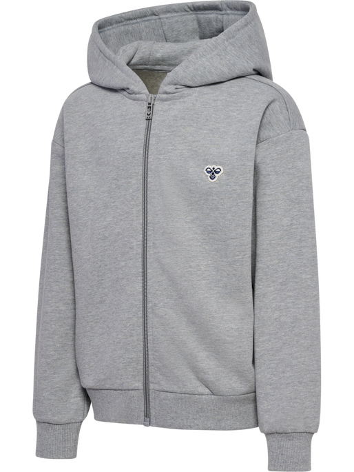 hmlJR LOOSE ZIP HOODIE BEE, GREY MELANGE hmlJR LOOSE ZIP HOODIE BEE, GREY MELANGE, packshot