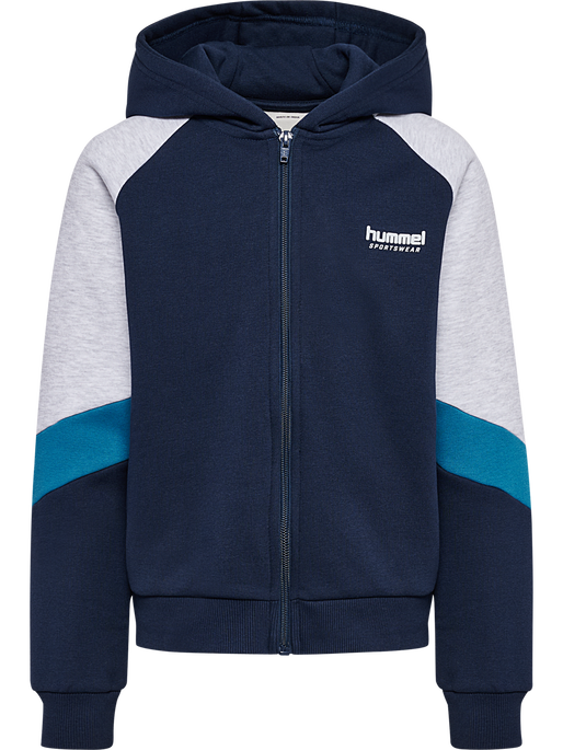 hmlJR LOOSE BLOCKED ZIP HOODIE, DRESS BLUES hmlJR LOOSE BLOCKED ZIP HOODIE, DRESS BLUES, packshot