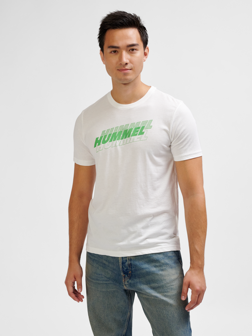 hmlGRAPHIC TRIPLE LOGO COTTON TEE, WHITE, model