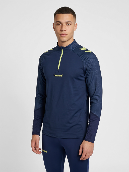 hmlBLAZE 2.0 TRAINING HALF ZIP, MARINE/SHADOW LIME, model