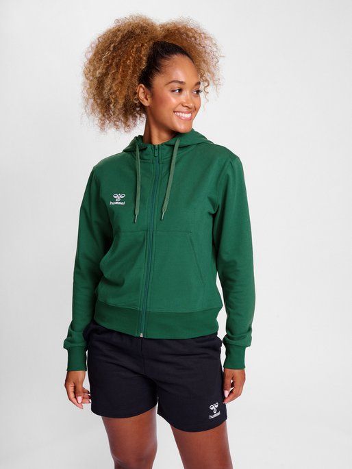 hmlGO 2.0 ZIP HOODIE WOMAN, EVERGREEN, model