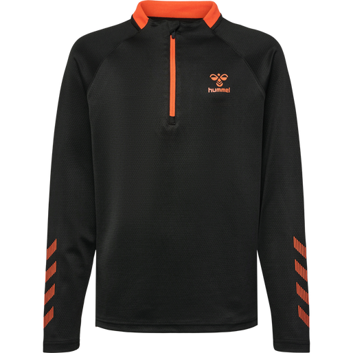 hmlGG12 ACTION HALF ZIP SWEAT KIDS, BLACK/CHERRY TOMATO, packshot