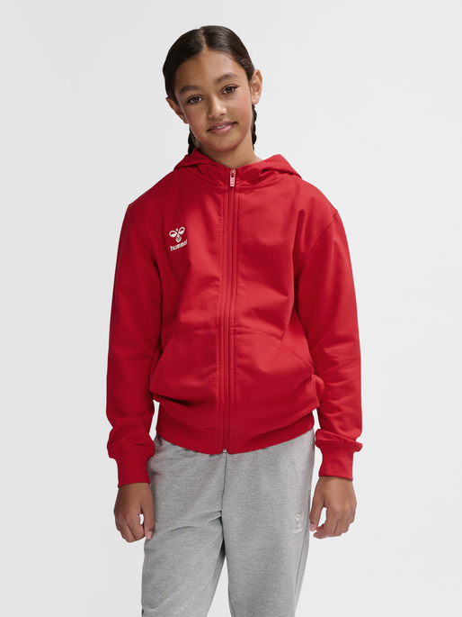 hmlGO 2.0 ZIP HOODIE KIDS, TRUE RED, model