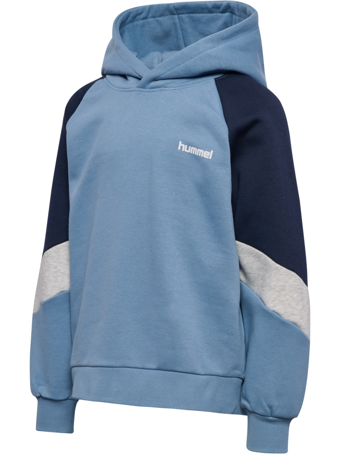hmlJR LOOSE BLOCKED HOODIE, FADED DENIM, packshot