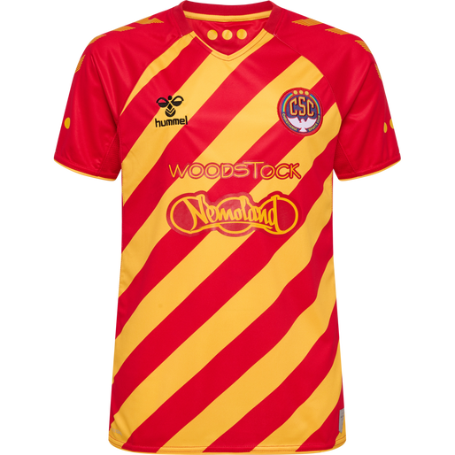 hmlCSC 19/20 KIDS HOME JERSEY S/S, TRUE RED/SPORTS YELLOW W/SPONS, packshot